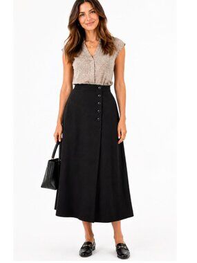 Wool Wrap Maxi Skirt Braemar Jeremy Scott Button Black Large